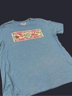 Blue Graphic Crewneck T-Shirt with Southwestern Print